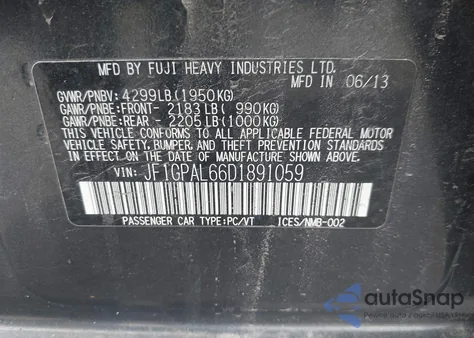 2013 Subaru Impreza Sport Premium из США, поврежденный, VIN JF1GPAL66D1891059